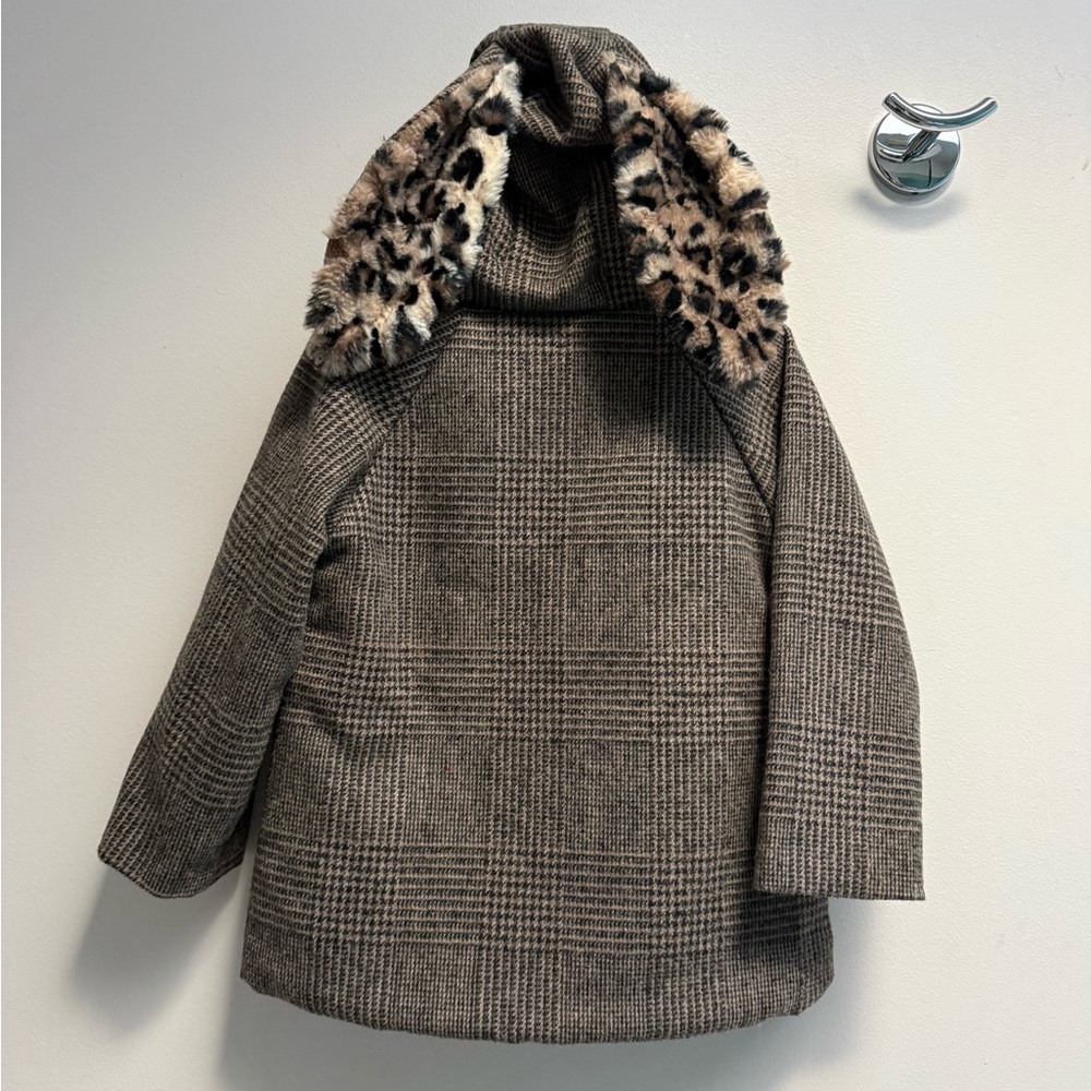 TOCOTO VINTAGE Kids Brown and Gray Plaid Coat with Bunny Ears Hood - size 2T - Picture 5 of 10